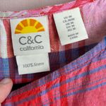 C&C California ‎ 100% Linen Cropped Short Sleeve Plaid Top Sz M Photo 2