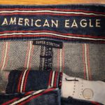 American Eagle Denim Mini Skirt Womens Blue Red Stripe Raw Hem Stretch Size 2 Photo 1