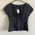 Madewell NWT Twist Front Seamed Cotton Top Black Woman’s Size 0 XS Short Sleeve Photo 1