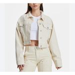 BAYEAS Jacket Cropped Long Sleeve Drop Shoulders Size XS Beige Photo 3