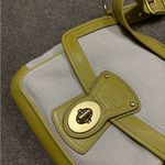 Coach RARE VINTAGE BAG Off WHITE CANVAS GREEN LEATHER LEGACY ALI SLIM FLAP 10828 Photo 3