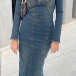 ZARA 🆕 Blue Denim Slit Hem Fitted Long-sleeved Back Zipper Maxi Dress M🆕 Photo 0