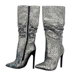 Shoedazzle Beckey Slouchy Stiletto Boot Faux Leather Silver Foil Size 5.5 New Photo 9
