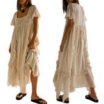 Free People  Bring The Romance Midi Maxi Cotton Dress Neutral Sz XS oversized Photo 2
