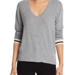 Monrow Striped Cuff V Neck Sweater Size XS Gray Stretchy Sporty Photo 0