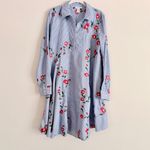 Vasna Blue Striped Embroidered Floral Shirt Dress Size Medium Photo 1