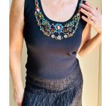 Joseph A Y2K Beaded Tank Top KNit Size MPetite Black Festival Boho Hippie Western Wear Photo 0