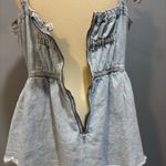 American Eagle  retro denim corset tiered ruffle tie strap mini dress, size XL Photo 6