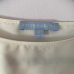 Antonio Melani Blyss Drapey Ivory Satin Long Sleeve Feather Cropped Blouse Small Photo 2