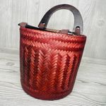 Vintage Straw woven reed basket purse with toggle closure purse bag tropcial Red Photo 6