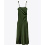 ZARA  green satin effect midi dress jewel straps Photo 1
