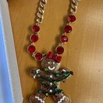 Betsey Johnson  Gingerbread Cookie Christmas Necklace Earrings Set Rhinestone Bow Photo 3