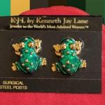 Kenneth Lane Vintage Green Enamel Frog Stud Earrings Photo 1