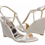Badgley Mischka ivory satin rhinestone wedged heels Photo 0