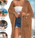 NEW Swimwear Cover Up Robe Beach Bikini Kimono Lace One Size Brown Size undefined Photo 4