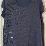 Women’s Ana Navy Blue Short Sleeve Tee With Sequin Design, Cotton/Modal, 2X Photo 0