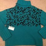 Nine West  teal black leopard print sweater Photo 0