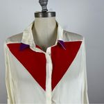 Line and Dot  Silk Color Block Button Down Photo 2
