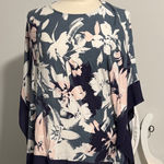 August Silk  Navy and Pink Floral Blouse Photo 0