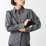 & Other Stories & OTHER STORIES  Puff Shoulder Denim Shirt Gray‎ Size 6 Button Down Photo 0