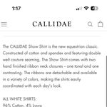 Callidae White Button Down Horseback Riding Show Shirt Photo 1