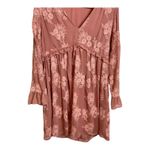 Altar'd State Dusty Rose Floral Embroidered Ruffle V Neck Mini Dress Long Sleeve Photo 3