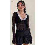 Motel Rocks Chantal Lace Top Women's Medium Black Pink Y2K Fairygoth Whimsical Photo 3