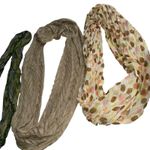 Women's Scarf Lot of 3 Neutral Green Gold Polka Dot Infinity Crinkle Photo 1
