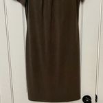Theory ruched crew neck mini dress olive green size small pima cotton minimalist Photo 5