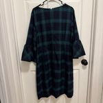 Talbots  Wool Blend Black Watch Plaid Flounce Sleeve Shift Dress Size 16 Photo 2