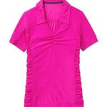 Athleta Birdie Polo Magenta Pink Ruched V-Neck Anti-Bacterial Golf Yoga Blouse Photo 0