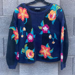 Capezio Vintage Floral Crew Neck Sweater Black Navy Medium Photo 0