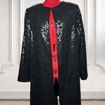 Vintage Jewel Queen Black Sequin & Silk Long Cardigan Size S Photo 0