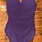 Lands' End plum purple ruched 12 modest one piece swimsuit Photo 0