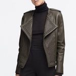 Nour Hammour Erin army green studded leather Biker jacket size FR 36 US 2 4 XS S Photo 21