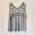 POL  Gray Crochet Detail Sleeveless Blouse Photo 2