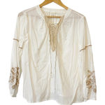 Caslon  White Cotton‎ Embroidered Boho Long Sleeve Top Size Medium Petite Photo 0