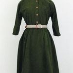 Vintage Brushed Velour Midi Dress | Size M Green Size M Photo 0