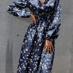 Navy Flower Midi Dress Blue Size XS Photo 1