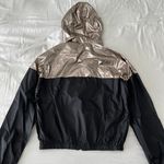 SheIn Black And Grey Metallic Detail Hooded Windbreaker Jacket Photo 3