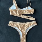 Boutique Asymmetrical cutout cheeky bikini set tan Photo 4