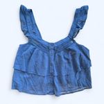 American Eagle  Tiered Ruffle Sleeveless Buttoned Top in Blue Size Medium NWT Photo 0
