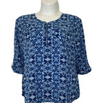 Croft & Barrow  Women's Size XL Blue 3/4 Sleeves Geometric Polyester Top Career Photo 0