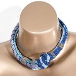 Chico's Chico’s Seed Bead Braided Necklace/Choker – Blue Hues, Silver-Tone Clasp Photo 0