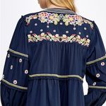 Piper & Scoot  Dance With Me Tiered Floral Embroidered Boho Peasant Top Navy Blue Photo 7
