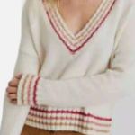 Marine layer  Wool Blend Cream/Sunset Adalyn Stripe Trim V-Neck Sweater Size XL Photo 1