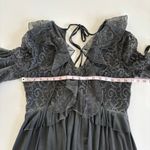 POL  Flowy Tiered Long Sleeve Mini Dress Women’s Small Black Romantic Boho Lace Photo 3