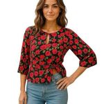 EXPRESS  Womens Blouse Sz XS Floral Surplice Front Tie Boho Garden Party Y2k 90s Photo 0