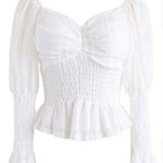 NWOT Smocked waist long sleeve Lace top in white size S/M Photo 0