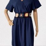 Navy Blue Boho Cottagecore Crochet Granny Square Knee Length Dress Size S Photo 0